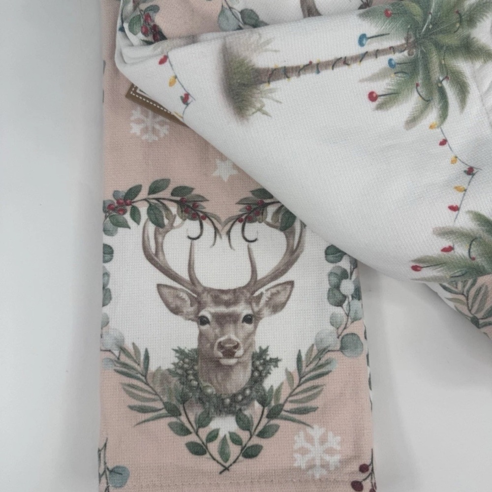 Cupcakes & Cashmere Christmas Deer Kitchen Towels Set of 3 Coastal Cotton NWT - Picture 14 of 15